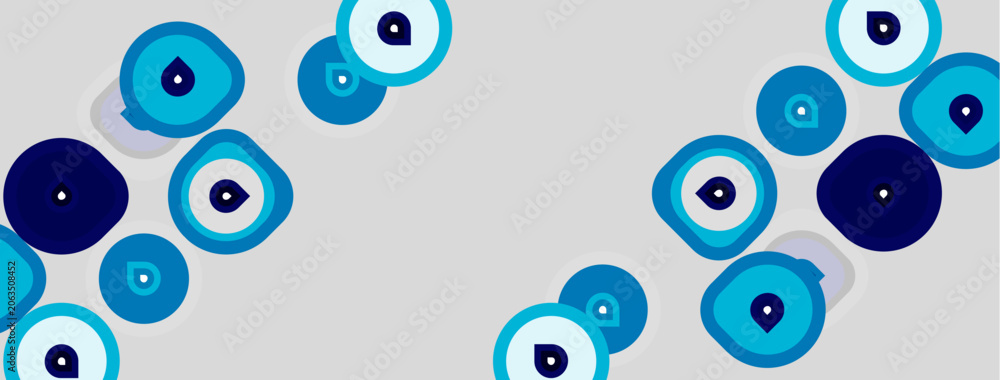 Fototapeta premium Blue eyes pattern. Circles, varying sizes, light background. Protection symbol, mystical design, calming aesthetic.
