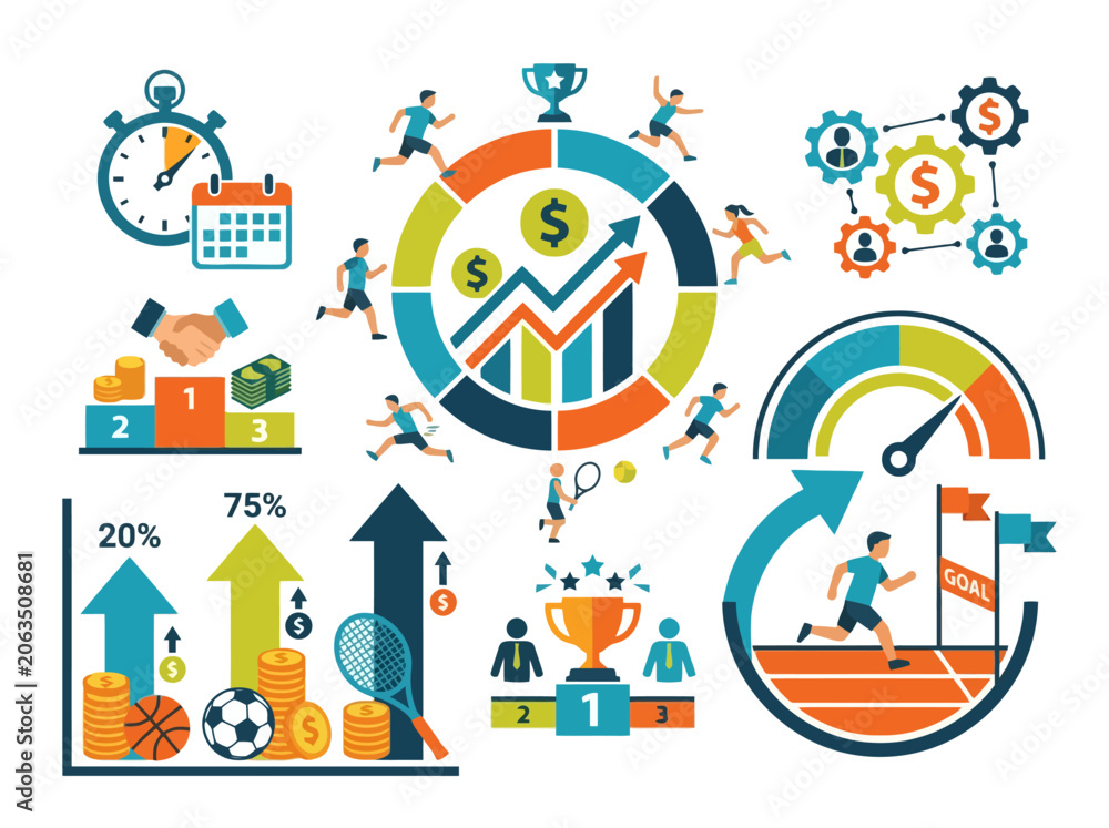 Obraz premium Business performance and sports competition infographic elements set. EPS Editable. Vector Illustrations.