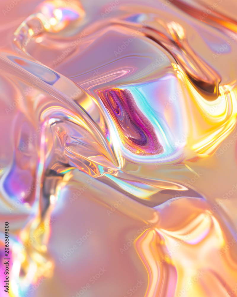 Obraz premium Liquid Prism Glow with Iridescent Holographic Reflections and Pearlescent Light Texture