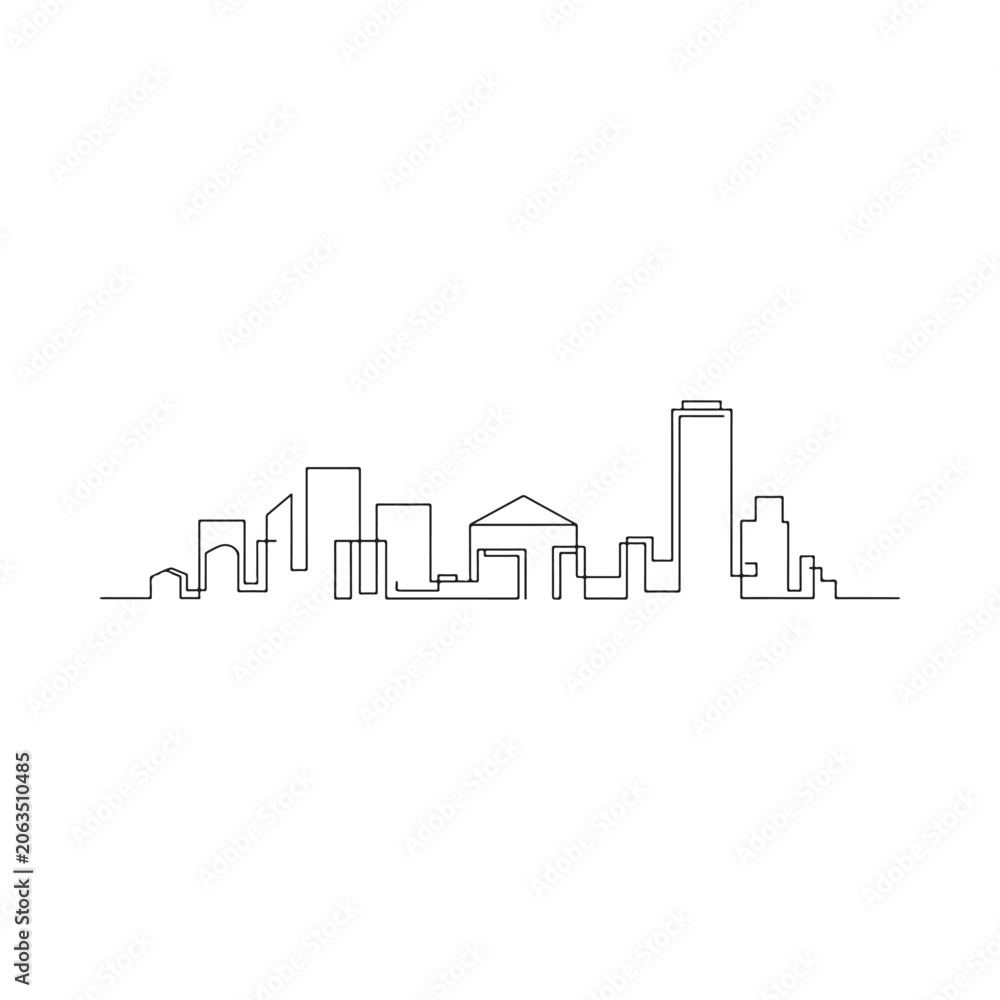 Obraz premium Cityscape silhouette on a white background continuous line drawing style