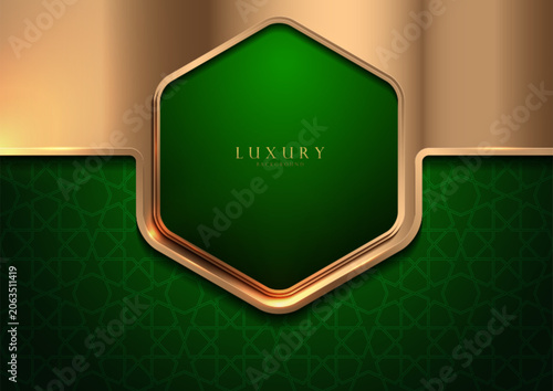 Premium Islamic Geometric Background with Green Gold Hexagon Pattern and Elegant Arabesque Decorative Ornament Design
