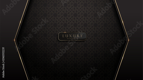 Premium Black and Gold Islamic Star Pattern with Geometric Line Art and Elegant Arabesque Ornament Background for Business Website Design or banners for muslim festivals.
