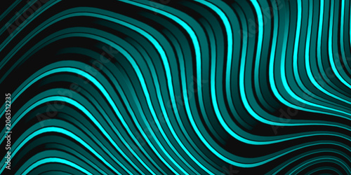 Foto Abstract teal background with neon blue-green waves and futuristic wavy lines