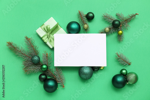 Blank card, Christmas balls...