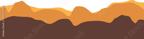 Minimalist desert mountain landscape vector featuring layered hills in warm earthy shades of brown, orange, and ochre.