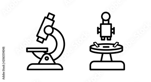 Canvas Print Microscope equipment and lab instrument outline icon pair