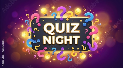 Vibrant quiz night sign with colorful question marks