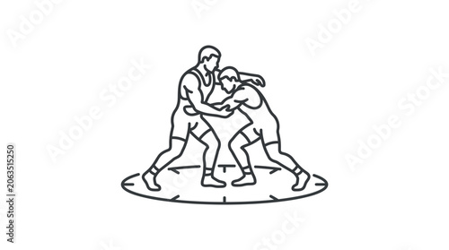 Fotografía Two wrestlers competing in a wrestling ring arena circle.