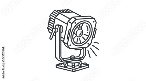 Photos Professional stage floodlight on floor stand line icon.