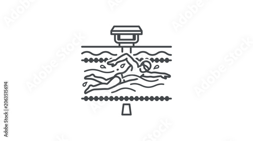 Swimmer competing in a pool lane line icon.