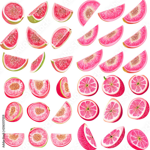 Vibrant Pink Dragon Fruit and Grapefruit Slices Collection