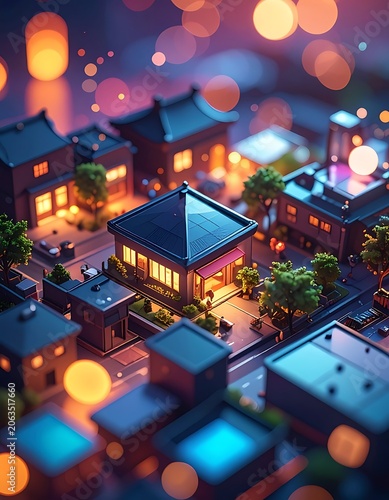 A miniature cityscape with colorful buildings