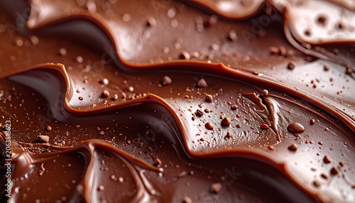A close-up of melted chocolate with a smooth, glossy surface