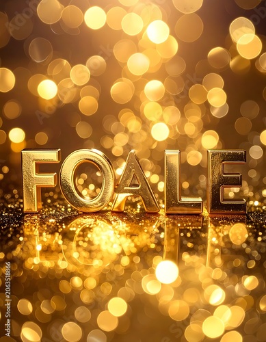 A shiny gold background with golden text