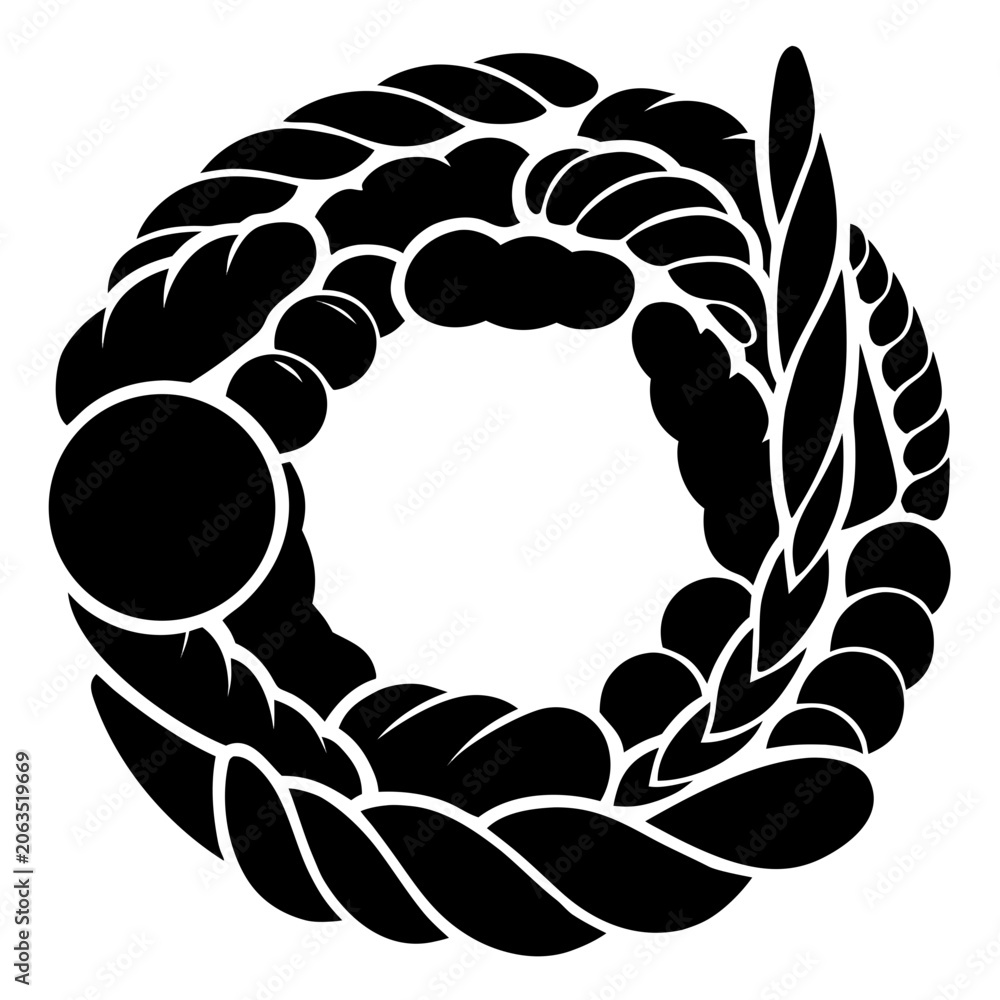 Fototapeta premium Black laurel wreath with sun