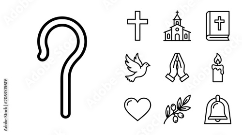 Obraz na płótnie Christianity Icons Set: Cross, Church, Bible, Dove, Praying Hands, Candle