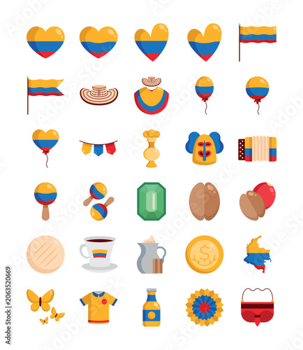 Colombia Culture and National Symbols Vector Illustration Set
