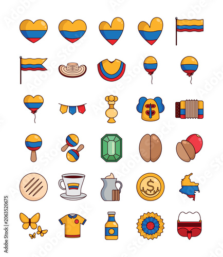 Colombia Culture and National Symbols Vector Illustration Set
