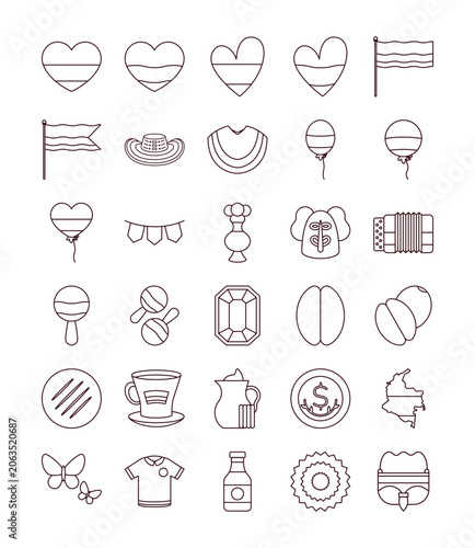 Colombia Culture and National Symbols Vector Illustration Set
