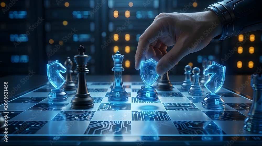 Fototapeta premium Digital Risk Management and Cyber Security Chess Board