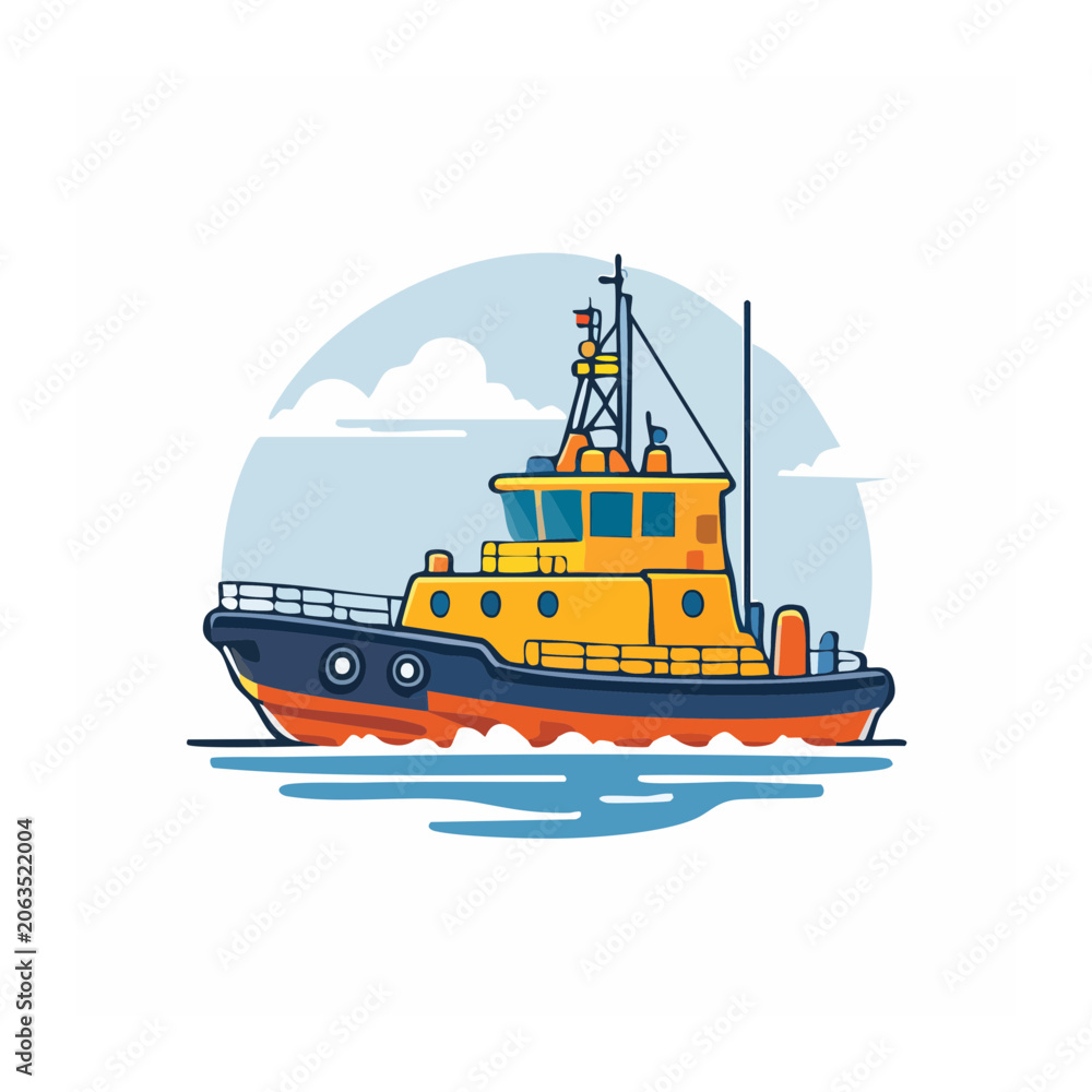 Fototapeta premium Cartoon cruise ship on ocean waves