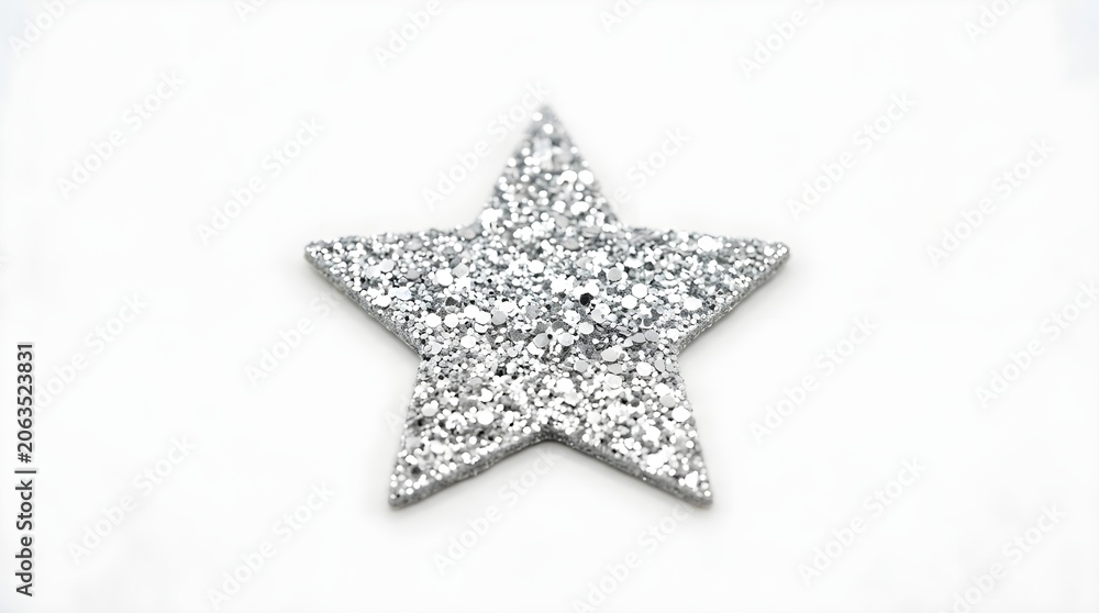 Fototapeta premium Sparkling Silver Glitter Star Shape Symbol Representing Celebration Achievement Success Festive Decoration Shiny Twinkling Surface Appears Magical and Bright Under Soft Light Displaying Festive