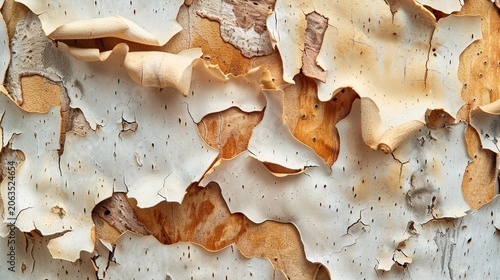Peeling plane tree bark autumn flakes close up