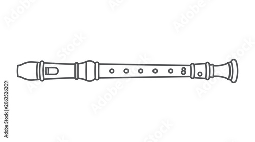Wooden recorder flute woodwind musical instrument line icon.