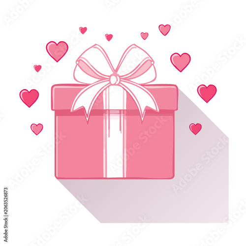 Pink gift box with bow and hearts illustration