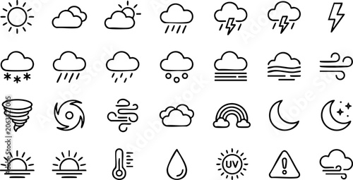 Obraz na plátně Weather forecast icon set for meteorological reporting and digital apps with for