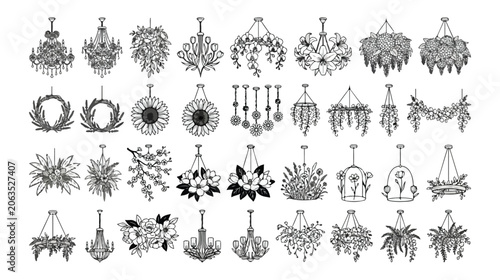 Tableau sur toile Elegant floral chandeliers, a sophisticated collection of 40 decorative ceiling lights