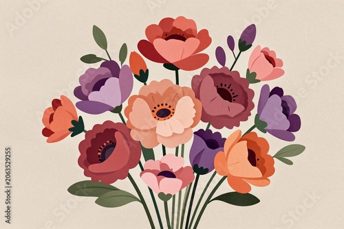 A bouquet of flowers on a beige background. 