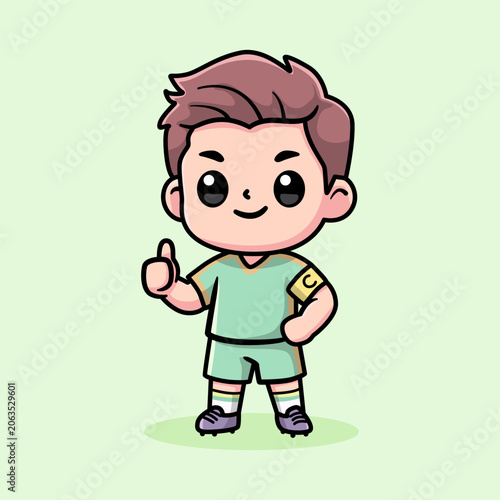 Cute Chibi Soccer Captain Thumbs Up Vector