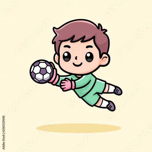 Chibi Soccer Goalkeeper Diving to Catch Ball Illustration