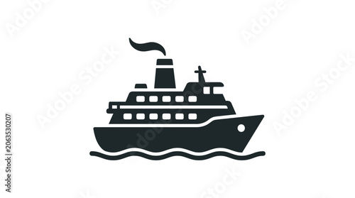Fotografía Cruise Ship Icon Vector Art - Simple Silhouette of a Passenger Vessel at Sea