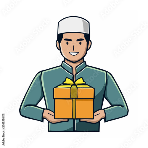 Flat design vector of delivery worker holding box