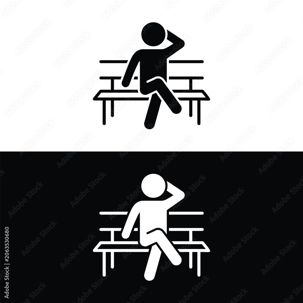 Fototapeta premium Sitting Bench Relax Man Park Rest Break editable vector solid illustration