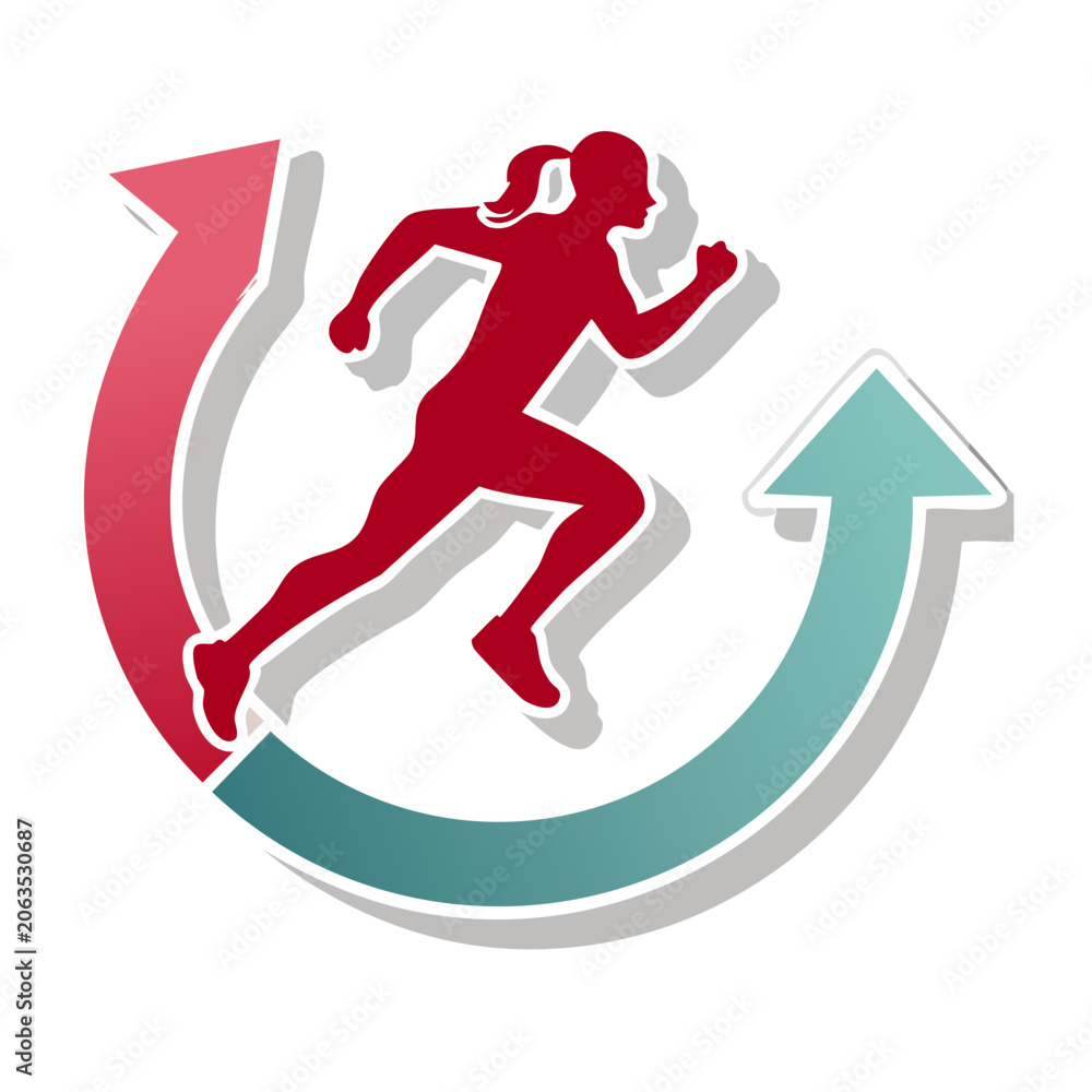 Fototapeta premium Running woman icon with circular arrows