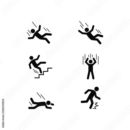 Falling Accident Slip Trip Injury Down editable vector solid illustration