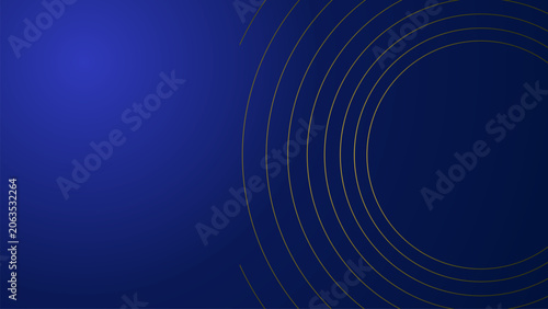 Premium abstract blue background featuring elegant golden concentric circular line patterns. Suitable for luxury branding, corporate presentations