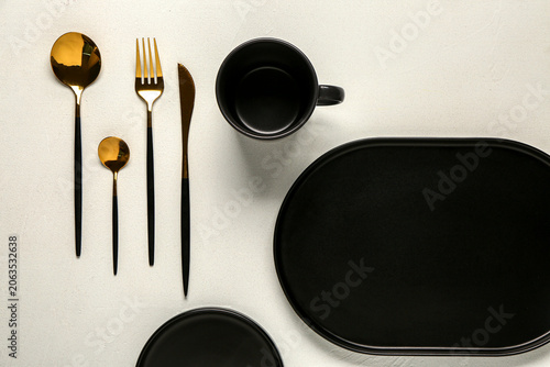 Clean plates, cup and golde...