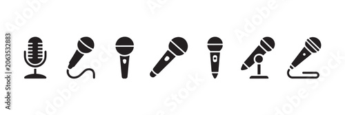 Microphone Silhouette Set Audio Recording Podcast Vector Icons