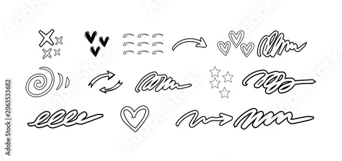 Hand-drawn floral and leaf patterns in black ink on white background, floral patterns leaves botanical