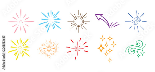 Vibrant collection of vector-style decorative sun, star, and floral in pastel and bright colors