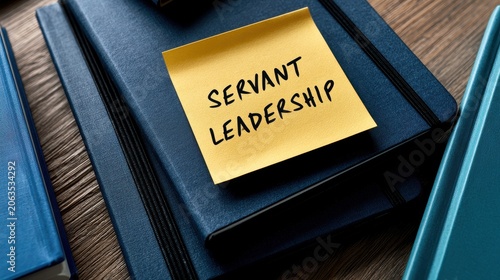 Servant leadership note on a blue notebook