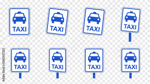 фотографія Blue and white taxi stand parking station signs.