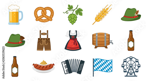Oktoberfest celebration with beer, pretzels, and traditional clothing in a lively festival