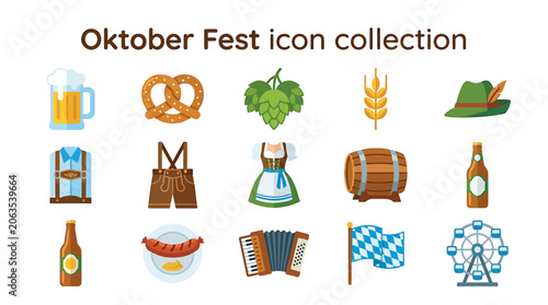 Oktober Fest celebration icons showcase traditional German beer festival elements