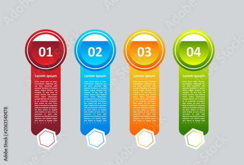 Infographic showing a numbered colorful sequential process flow chart for business presentations.