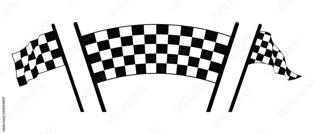 Naklejka premium Racing flag icon set. Two crossed racing flags. Formula 1 championship, isolated flags. Checkered simple flags. Vector illustration of two sport racing flags.